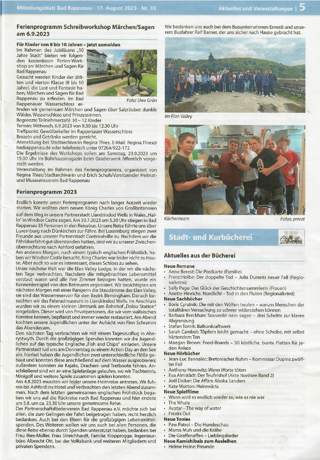 August 2023 Bad Rappenau Youth Visit press report